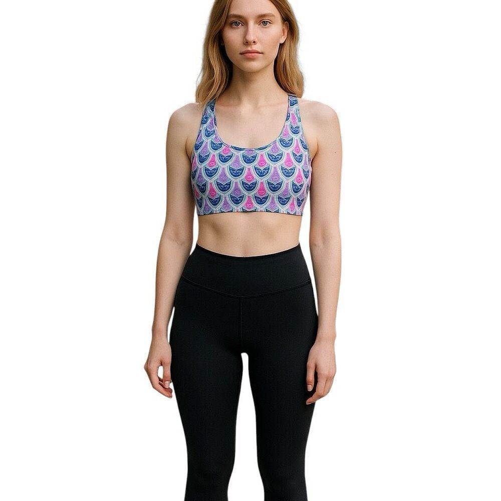 NWT Lilly Pulitzer Blue Hyacint Flock Together Geo Teegan Sports Bra Size Medium